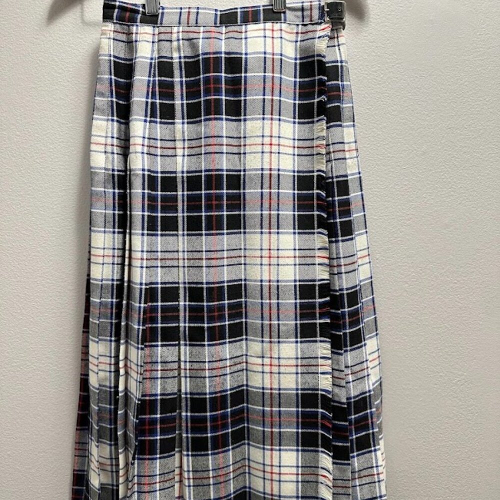 Vintage St. Michael Plaid Wrap Skirt | Size 12 | Polyester Viscose Blend